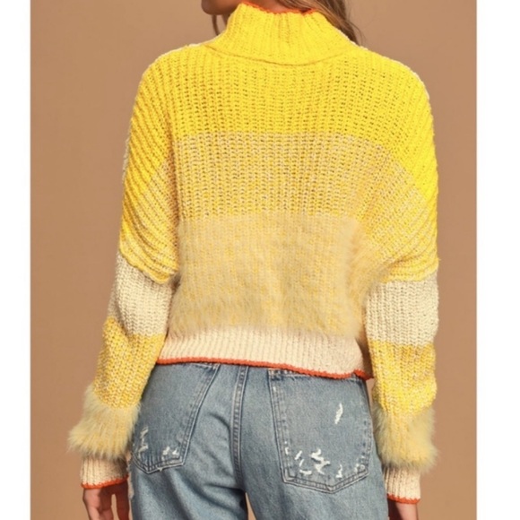 Free People Yellow and Cream Turtleneck Sweater - Picture 8 of 13